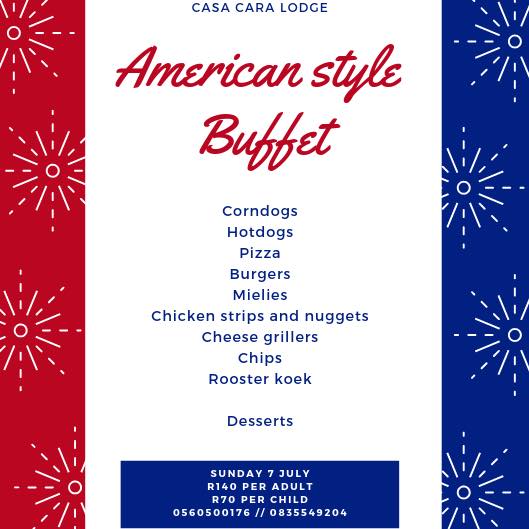 American Style Buffet at Casa Cara Lodge Parys -Sunday 7 July 2019 1